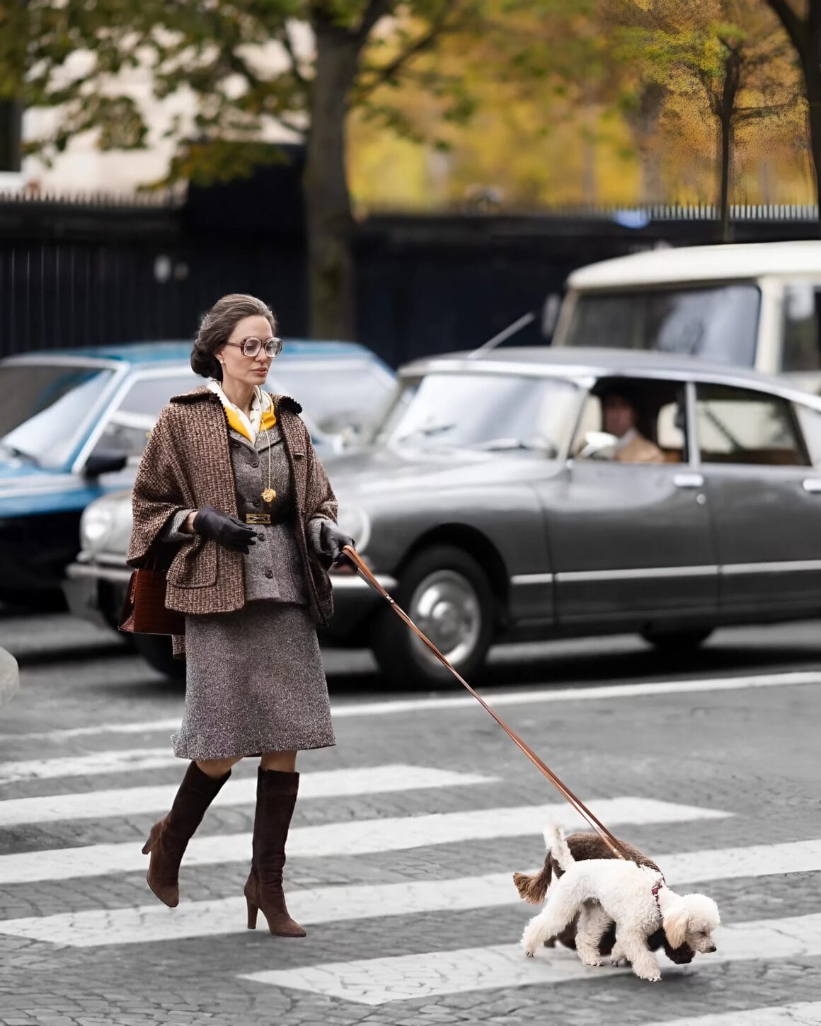 Angelina Jolie Walking Dogs in Maria Movie