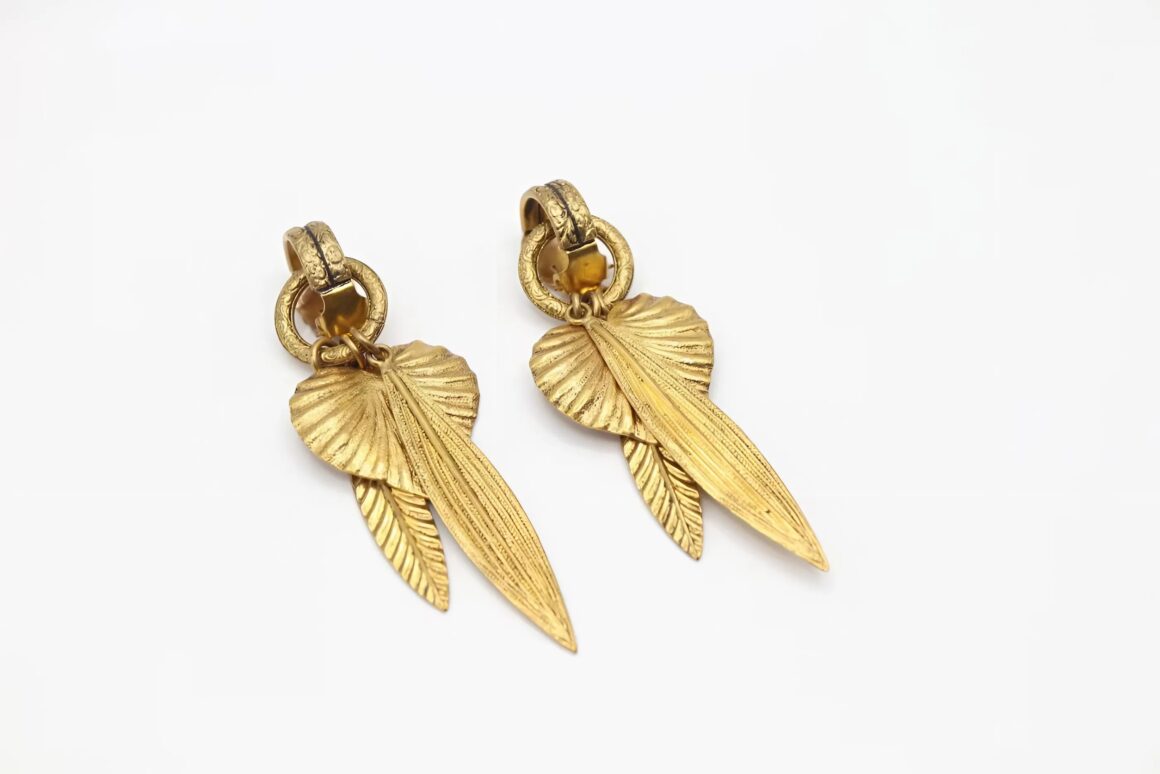 Vintage 1970s Yves Saint Laurent Heart and Leaf Earrings