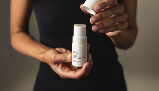 Model holding Evolve Together deodorant in hands
